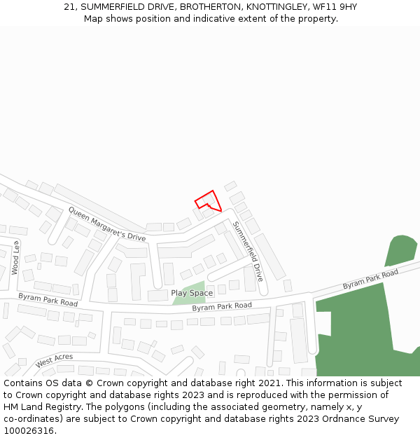 21, SUMMERFIELD DRIVE, BROTHERTON, KNOTTINGLEY, WF11 9HY: Location map and indicative extent of plot