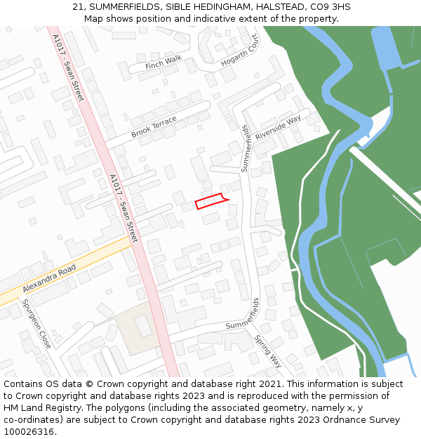 21, SUMMERFIELDS, SIBLE HEDINGHAM, HALSTEAD, CO9 3HS: Location map and indicative extent of plot
