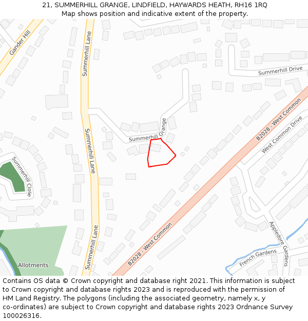 21, SUMMERHILL GRANGE, LINDFIELD, HAYWARDS HEATH, RH16 1RQ: Location map and indicative extent of plot