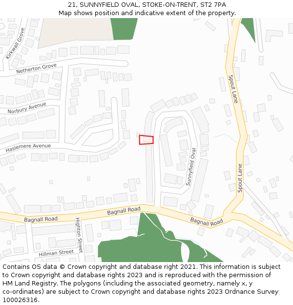 21, SUNNYFIELD OVAL, STOKE-ON-TRENT, ST2 7PA: Location map and indicative extent of plot