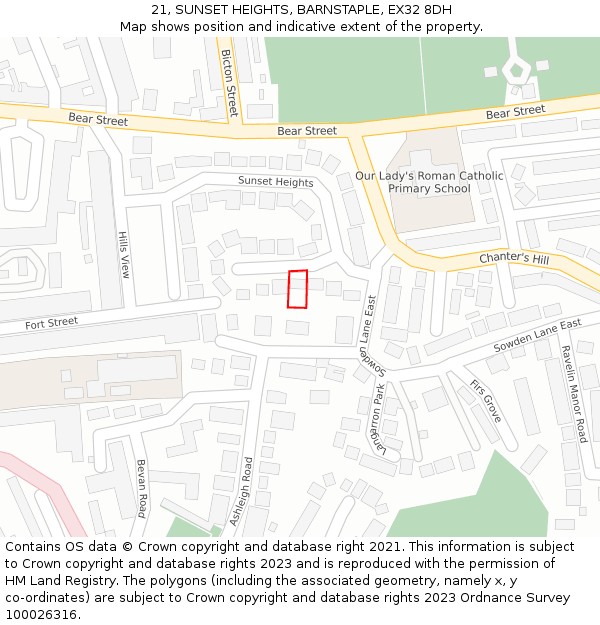 21, SUNSET HEIGHTS, BARNSTAPLE, EX32 8DH: Location map and indicative extent of plot