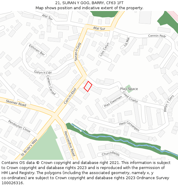 21, SURAN Y GOG, BARRY, CF63 1FT: Location map and indicative extent of plot