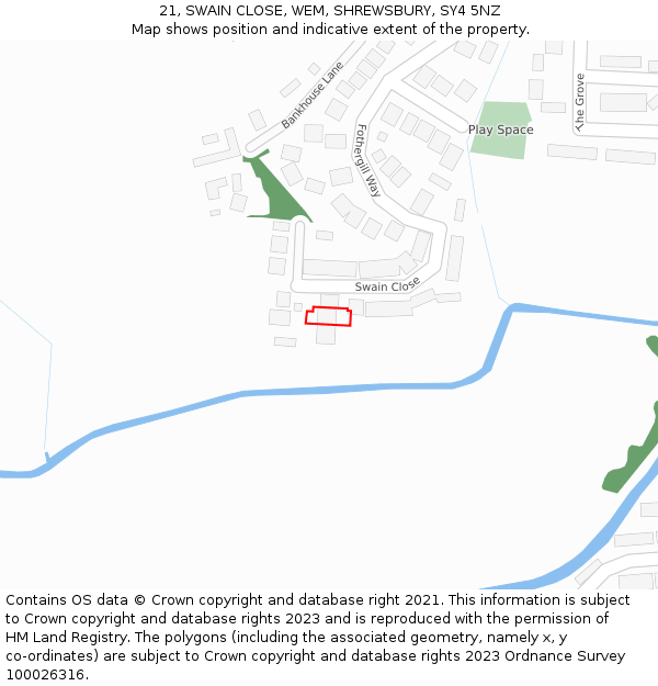 21, SWAIN CLOSE, WEM, SHREWSBURY, SY4 5NZ: Location map and indicative extent of plot