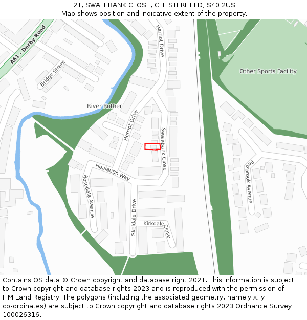 21, SWALEBANK CLOSE, CHESTERFIELD, S40 2US: Location map and indicative extent of plot