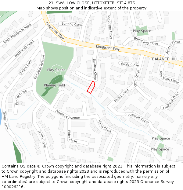 21, SWALLOW CLOSE, UTTOXETER, ST14 8TS: Location map and indicative extent of plot