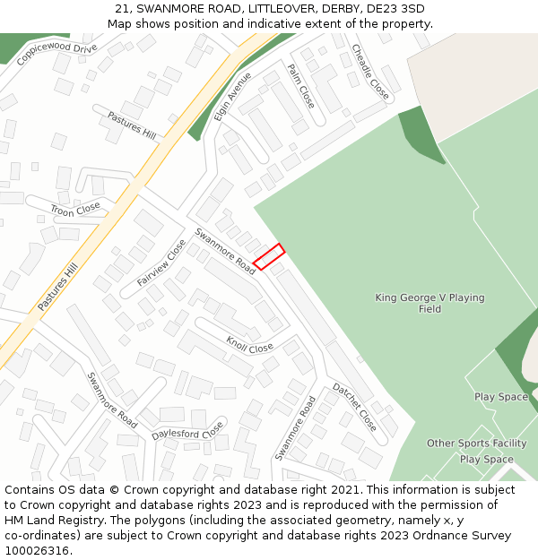 21, SWANMORE ROAD, LITTLEOVER, DERBY, DE23 3SD: Location map and indicative extent of plot