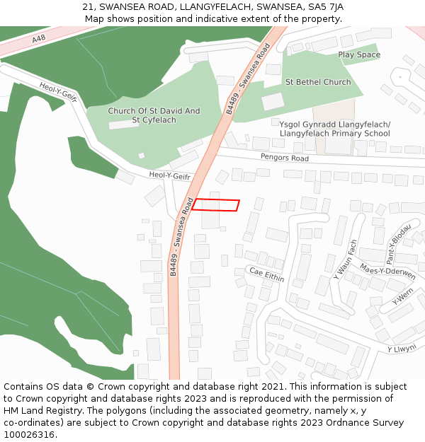 21, SWANSEA ROAD, LLANGYFELACH, SWANSEA, SA5 7JA: Location map and indicative extent of plot