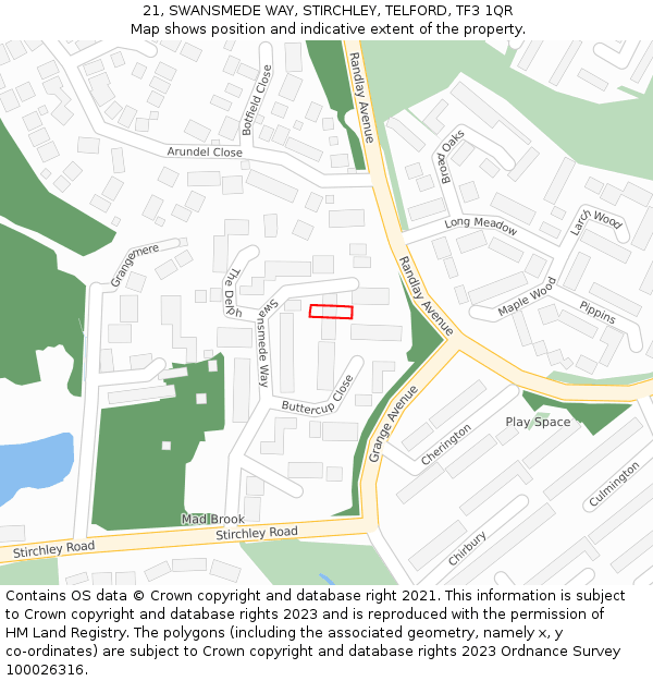 21, SWANSMEDE WAY, STIRCHLEY, TELFORD, TF3 1QR: Location map and indicative extent of plot