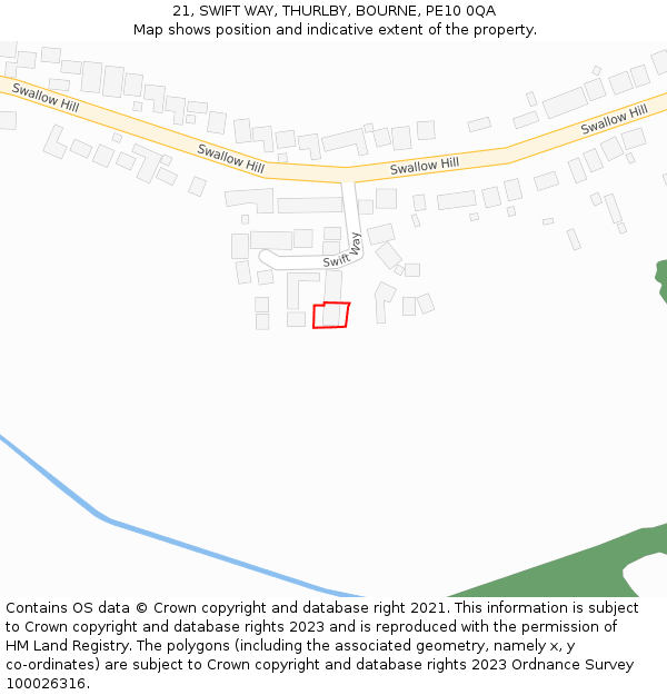 21, SWIFT WAY, THURLBY, BOURNE, PE10 0QA: Location map and indicative extent of plot