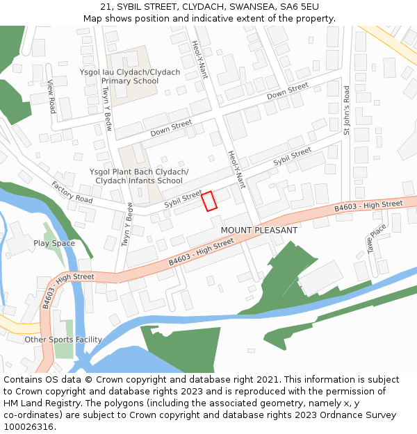 21, SYBIL STREET, CLYDACH, SWANSEA, SA6 5EU: Location map and indicative extent of plot