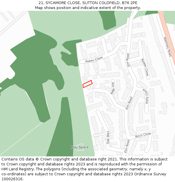 21, SYCAMORE CLOSE, SUTTON COLDFIELD, B76 2PE: Location map and indicative extent of plot