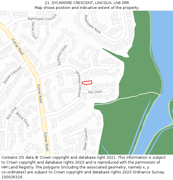 21, SYCAMORE CRESCENT, LINCOLN, LN6 0RR: Location map and indicative extent of plot