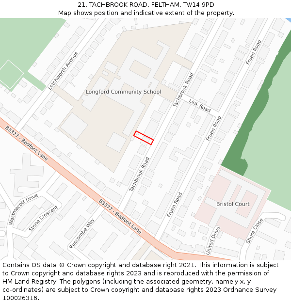 21, TACHBROOK ROAD, FELTHAM, TW14 9PD: Location map and indicative extent of plot