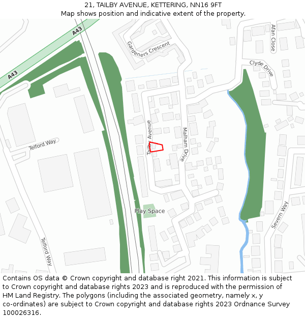 21, TAILBY AVENUE, KETTERING, NN16 9FT: Location map and indicative extent of plot