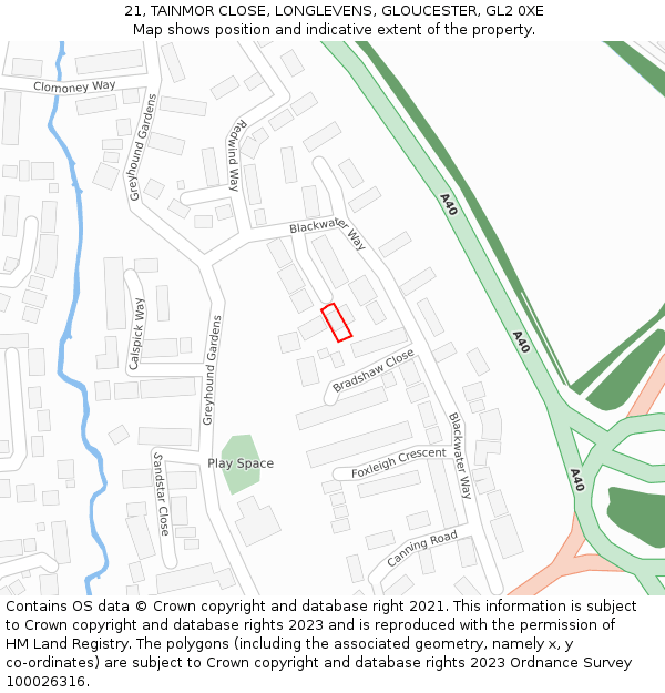 21, TAINMOR CLOSE, LONGLEVENS, GLOUCESTER, GL2 0XE: Location map and indicative extent of plot