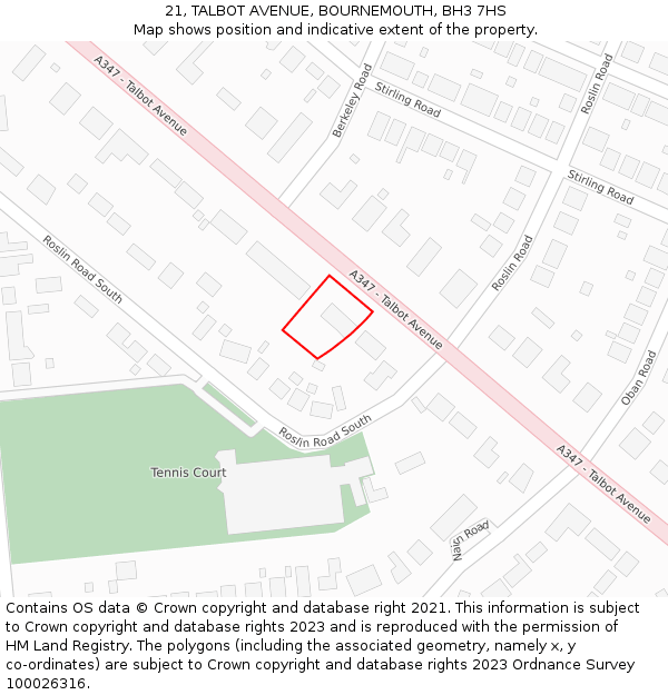 21, TALBOT AVENUE, BOURNEMOUTH, BH3 7HS: Location map and indicative extent of plot