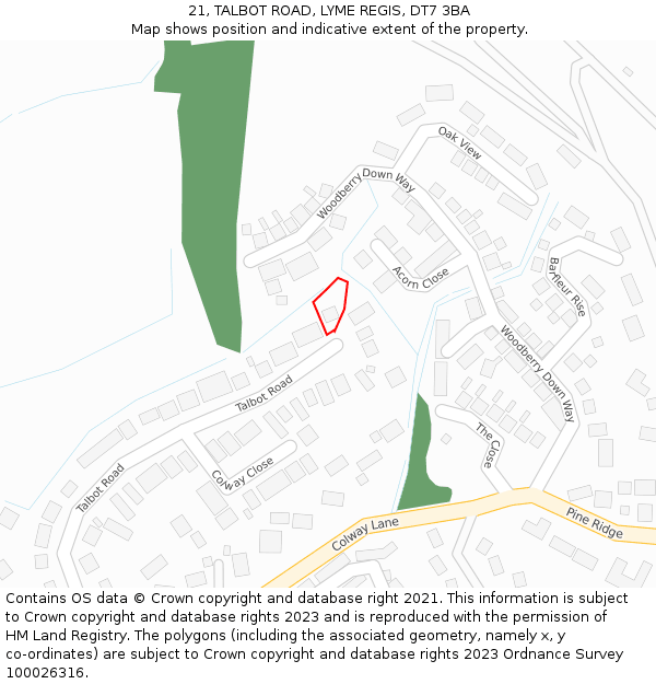 21, TALBOT ROAD, LYME REGIS, DT7 3BA: Location map and indicative extent of plot