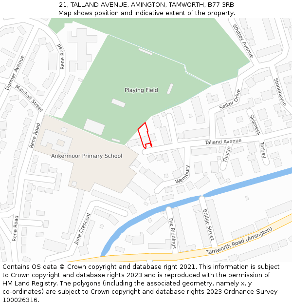 21, TALLAND AVENUE, AMINGTON, TAMWORTH, B77 3RB: Location map and indicative extent of plot