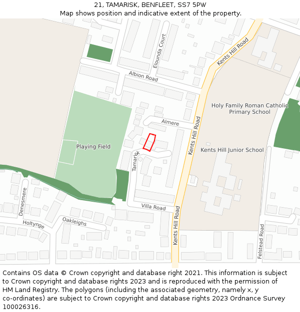 21, TAMARISK, BENFLEET, SS7 5PW: Location map and indicative extent of plot