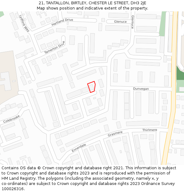 21, TANTALLON, BIRTLEY, CHESTER LE STREET, DH3 2JE: Location map and indicative extent of plot