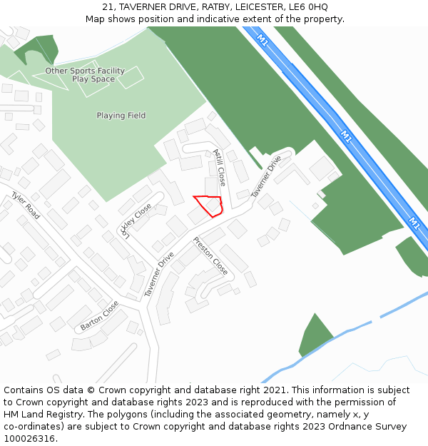 21, TAVERNER DRIVE, RATBY, LEICESTER, LE6 0HQ: Location map and indicative extent of plot