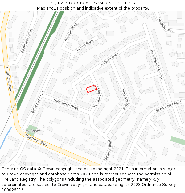 21, TAVISTOCK ROAD, SPALDING, PE11 2UY: Location map and indicative extent of plot