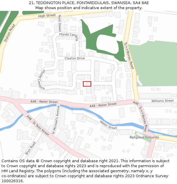 21, TEDDINGTON PLACE, PONTARDDULAIS, SWANSEA, SA4 8AE: Location map and indicative extent of plot