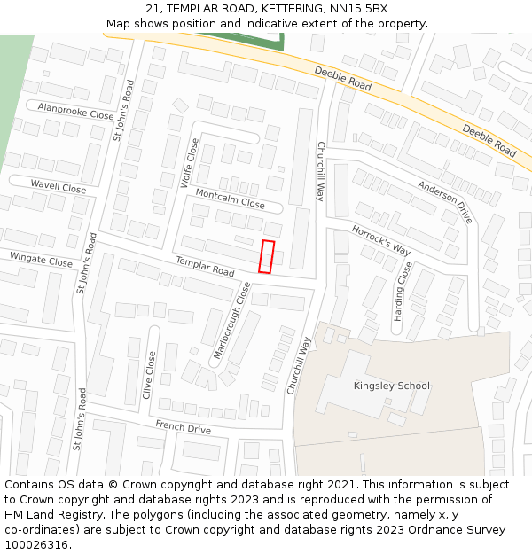 21, TEMPLAR ROAD, KETTERING, NN15 5BX: Location map and indicative extent of plot
