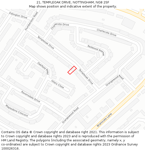 21, TEMPLEOAK DRIVE, NOTTINGHAM, NG8 2SF: Location map and indicative extent of plot