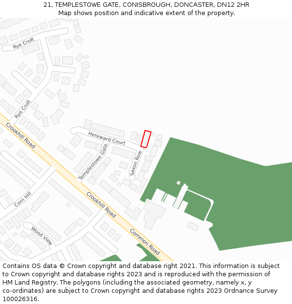 21, TEMPLESTOWE GATE, CONISBROUGH, DONCASTER, DN12 2HR: Location map and indicative extent of plot