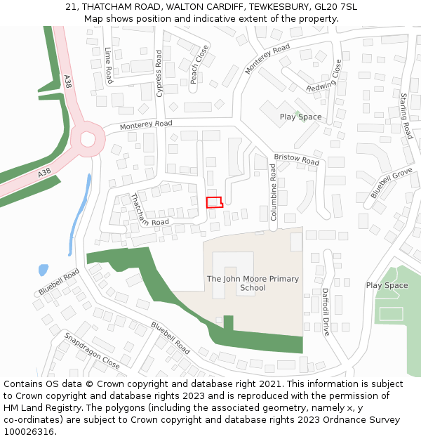 21, THATCHAM ROAD, WALTON CARDIFF, TEWKESBURY, GL20 7SL: Location map and indicative extent of plot