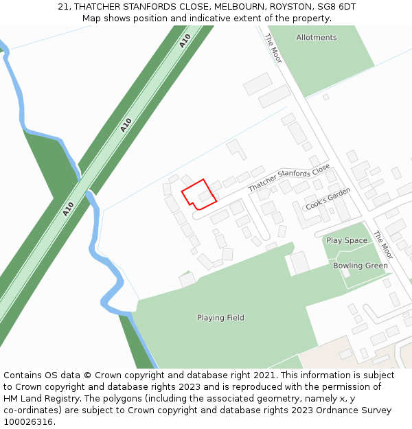 21, THATCHER STANFORDS CLOSE, MELBOURN, ROYSTON, SG8 6DT: Location map and indicative extent of plot