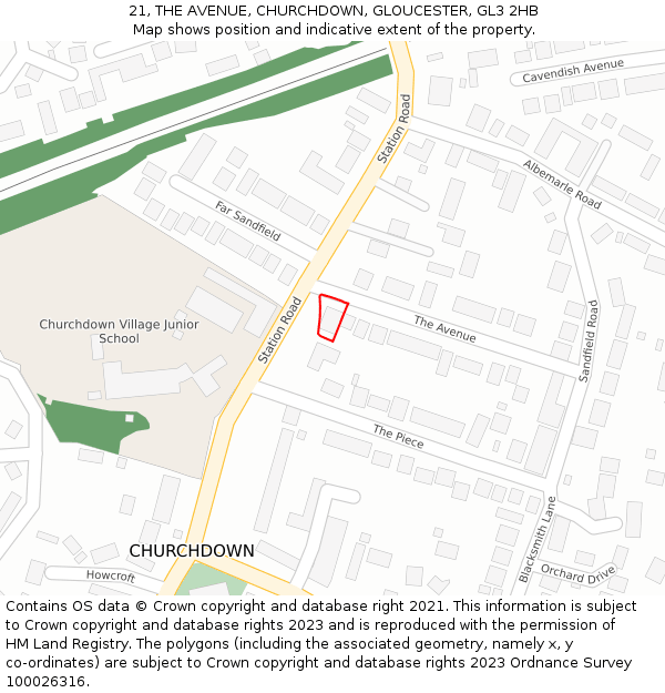 21, THE AVENUE, CHURCHDOWN, GLOUCESTER, GL3 2HB: Location map and indicative extent of plot