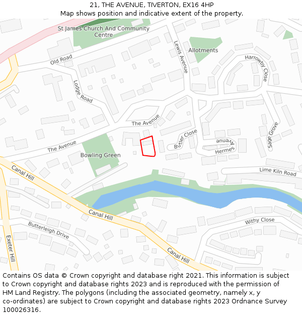 21, THE AVENUE, TIVERTON, EX16 4HP: Location map and indicative extent of plot