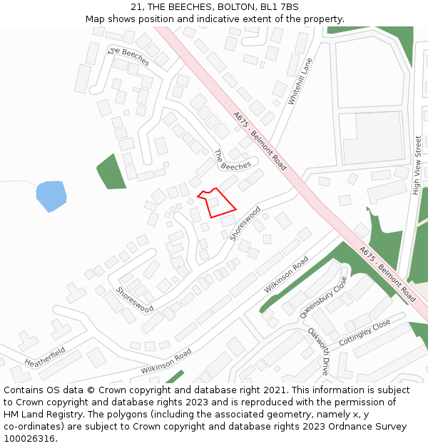 21, THE BEECHES, BOLTON, BL1 7BS: Location map and indicative extent of plot