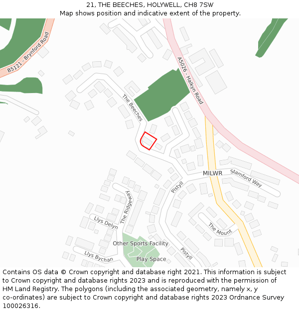 21, THE BEECHES, HOLYWELL, CH8 7SW: Location map and indicative extent of plot