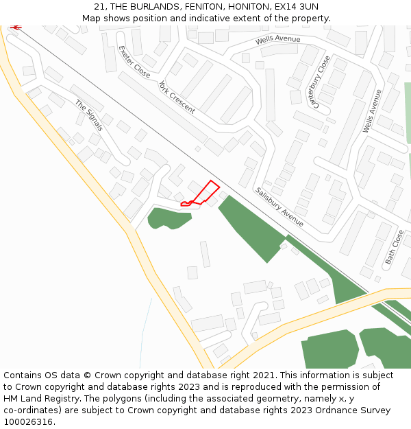 21, THE BURLANDS, FENITON, HONITON, EX14 3UN: Location map and indicative extent of plot