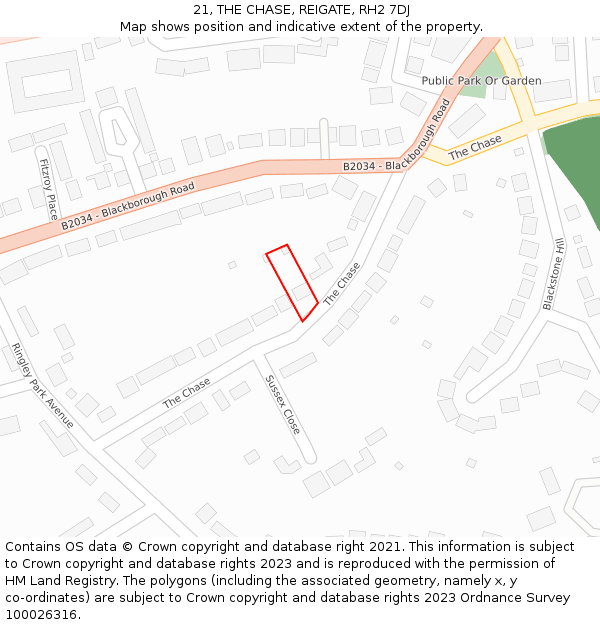 21, THE CHASE, REIGATE, RH2 7DJ: Location map and indicative extent of plot