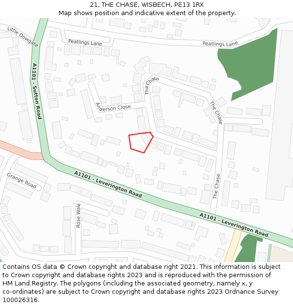 21, THE CHASE, WISBECH, PE13 1RX: Location map and indicative extent of plot