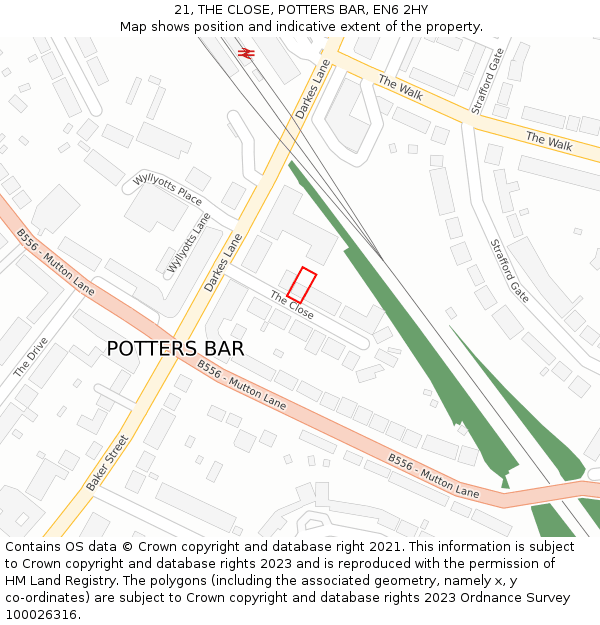 21, THE CLOSE, POTTERS BAR, EN6 2HY: Location map and indicative extent of plot