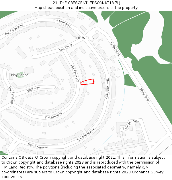 21, THE CRESCENT, EPSOM, KT18 7LJ: Location map and indicative extent of plot