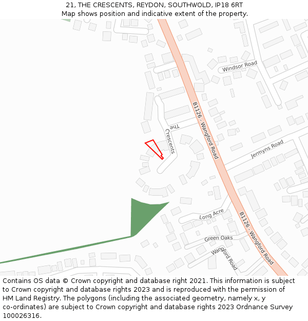 21, THE CRESCENTS, REYDON, SOUTHWOLD, IP18 6RT: Location map and indicative extent of plot