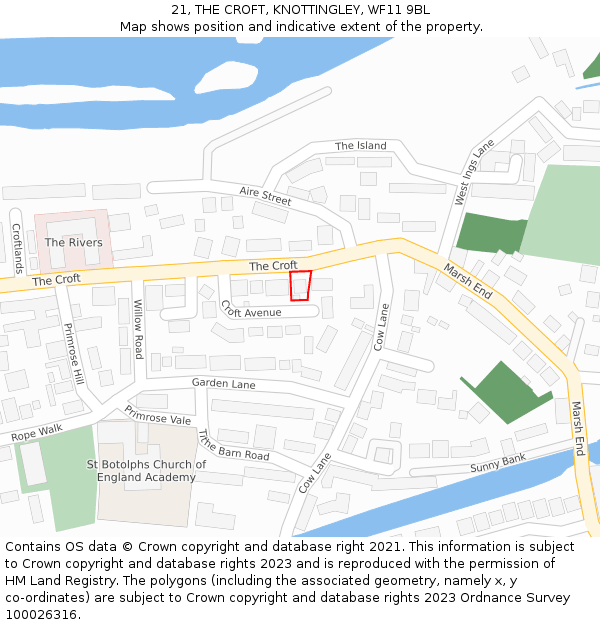 21, THE CROFT, KNOTTINGLEY, WF11 9BL: Location map and indicative extent of plot