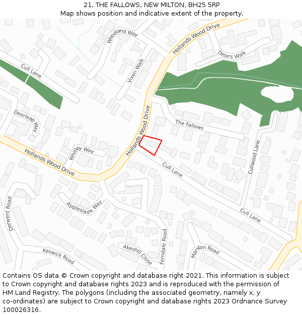 21, THE FALLOWS, NEW MILTON, BH25 5RP: Location map and indicative extent of plot