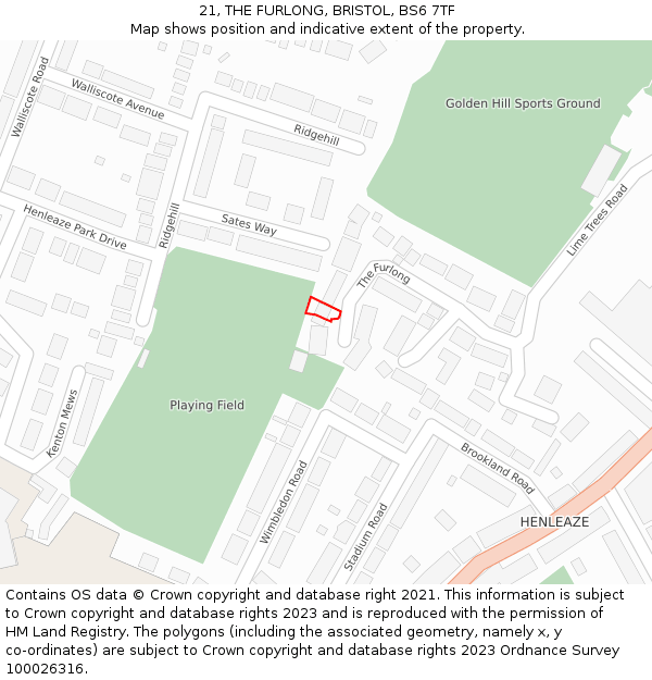 21, THE FURLONG, BRISTOL, BS6 7TF: Location map and indicative extent of plot