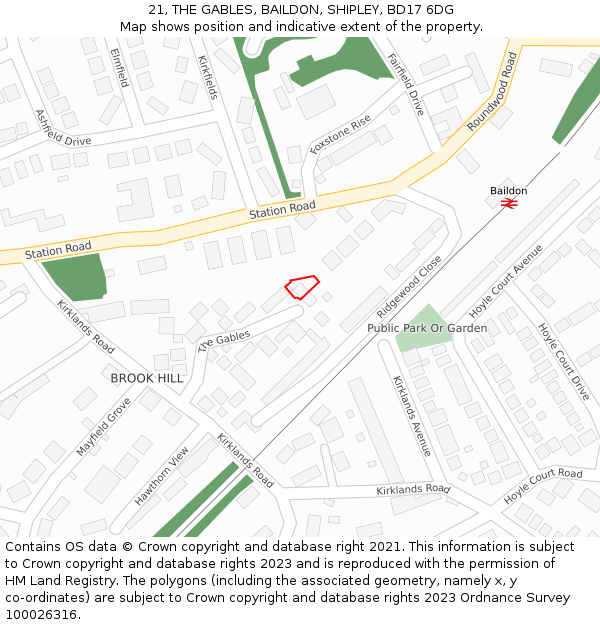21, THE GABLES, BAILDON, SHIPLEY, BD17 6DG: Location map and indicative extent of plot