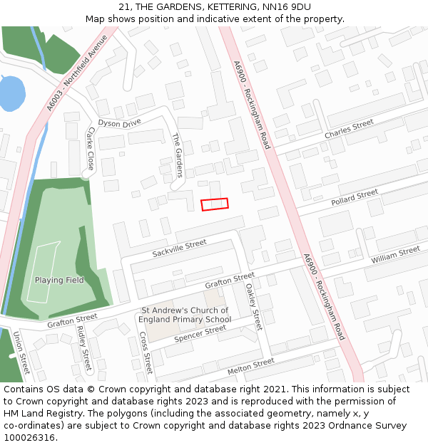 21, THE GARDENS, KETTERING, NN16 9DU: Location map and indicative extent of plot