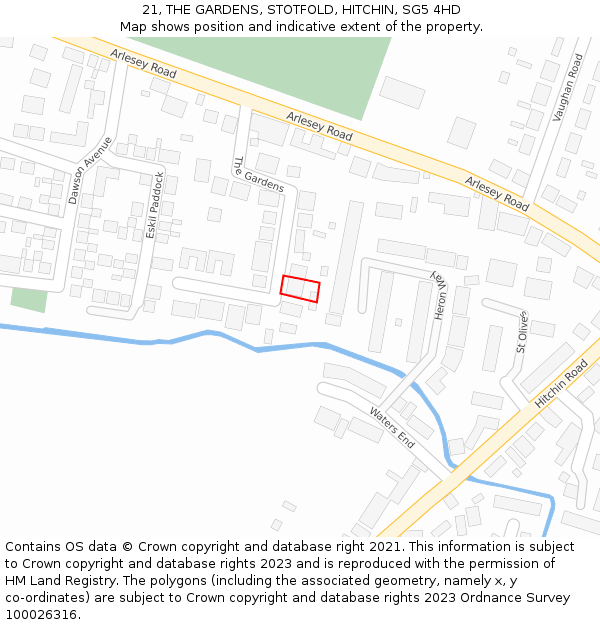 21, THE GARDENS, STOTFOLD, HITCHIN, SG5 4HD: Location map and indicative extent of plot