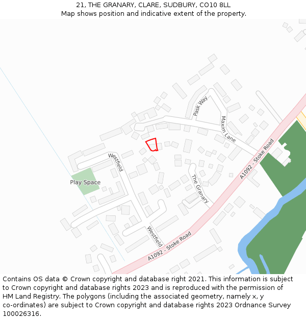 21, THE GRANARY, CLARE, SUDBURY, CO10 8LL: Location map and indicative extent of plot