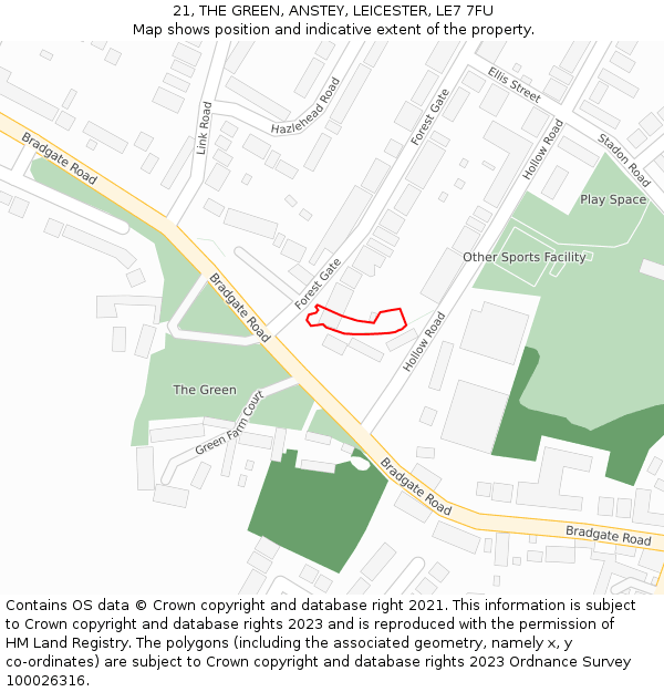 21, THE GREEN, ANSTEY, LEICESTER, LE7 7FU: Location map and indicative extent of plot
